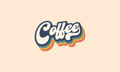 Coffee word vintage 70s style striped 3d rainbow lettering design vector template for logo, t shirt, poster, banner, wall art , mug , sticker, tote bag, mini sign	
