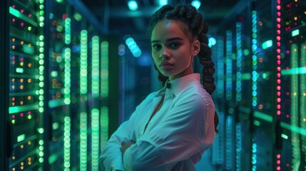 The female engineer in server room