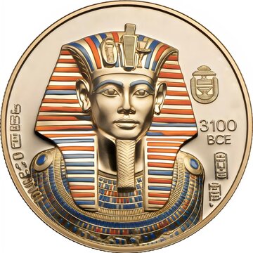 3D Metallic Coin Featuring Pharaoh Narmer with Egyptian Hieroglyphics
