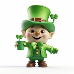 Cartoon 3D festive St. Patrick's Day parade with green decorations Isolated white background