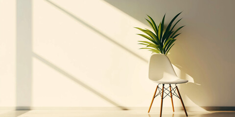 Modern Minimalist Chair with Indoor Plant in Sunlit Room
