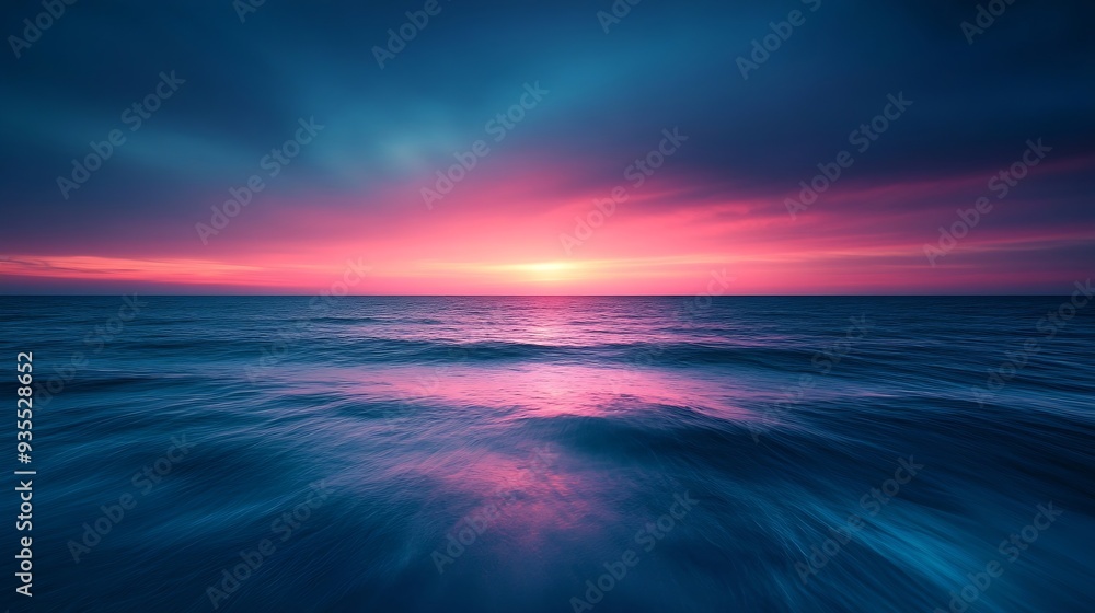 Poster abstract seascape with blurred motion capturing the serene movement of the waves under a gradient sk