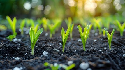 Fresh Green Shoots Emerging from Garden Bed Symbolizing Growth and Renewal