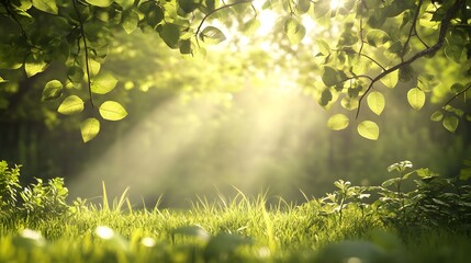 Obraz premium 46. 3D depiction of a serene woodland scene with sun-dappled leaves and tranquil ambiance, isolated on a smooth background