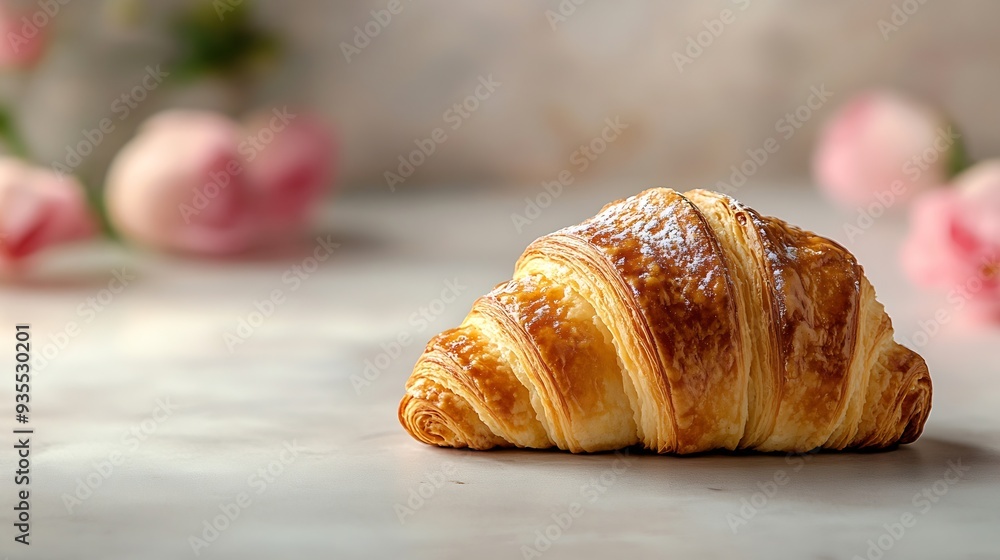Poster beautiful croissant on a white background : generative ai