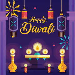 happy diwali background with diwali element illustration