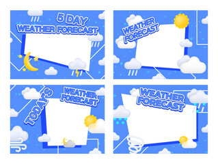 Naklejka premium Colorful weather forecast templates with space for customization featuring sun, clouds, and rain symbols