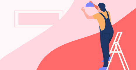 person installation of lamp illustration