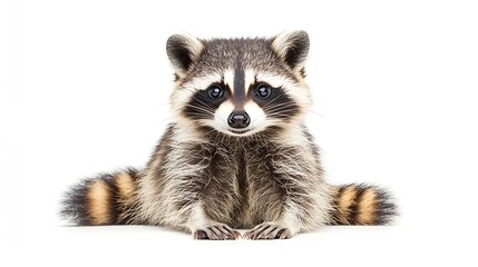 Fototapeta premium Funny raccoon sitting isolated on white background : Generative AI