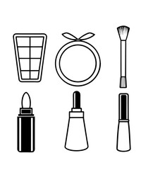 Different Makeup Items Vector Illustration. Icon, Clipart, Line Art, Silhouette Design