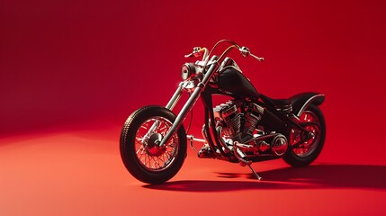 Fototapeta premium Miniature chopper model against a crimson background