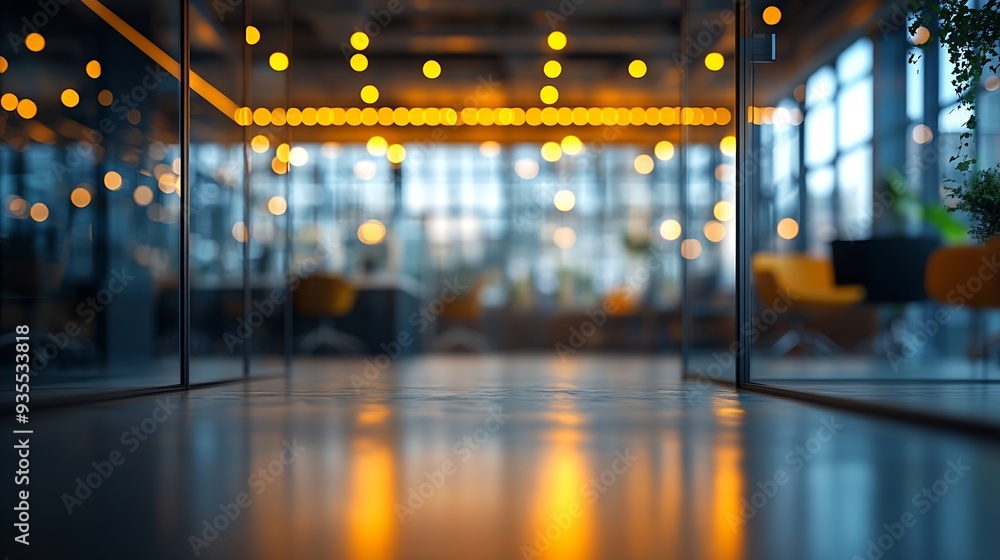Aufkleber Blurred empty open space office Abstract light bokeh at office interior background : Generative AI