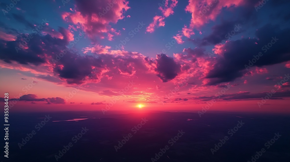 Poster ideal for sky replacement project panoramic colorful pinkorangeblue dramatic sky with clouds illumin