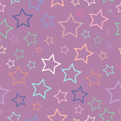 Stars, multicolored stars, light purple background, seamless pattern