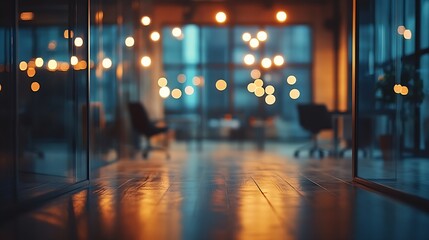 Fototapeta premium At night beautiful Abstract blurred office interior room blurry working space with defocused effect : Generative AI