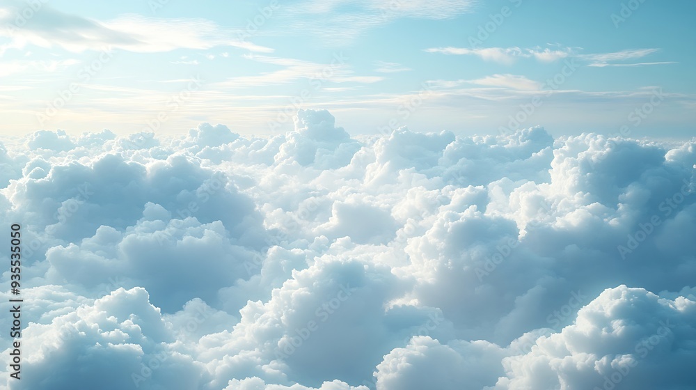 Poster high nature view large white clouds on soft sky background in the morning view of white cloudy on th