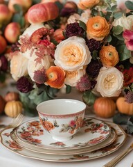 Develop a gathering theme that combines autumn colors with vintage decor