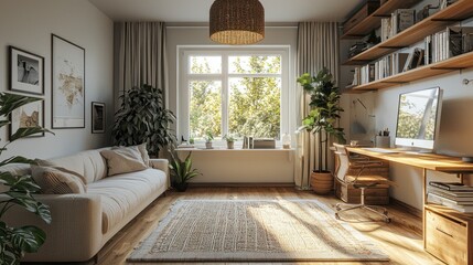 Serene Scandinavian Haven: Cozy Home Office with Nordic Flair