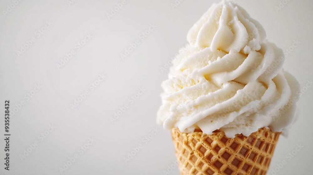 Poster Vanilla soft ice cream in waffle cone isolated on white background with clipping path : Generative AI