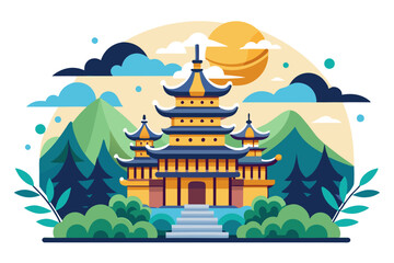 A Traditional Asian Pagoda Surrounded by Nature