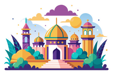 A Colorful Mosque with Lush Greenery
