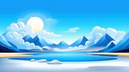 This flat illustration showcases a serene morning scene, inviting you to embrace peace and tranquility with every glance.