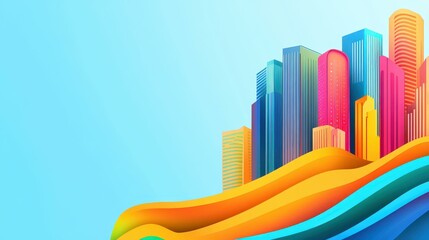 Obraz premium Immerse yourself in a vibrant futuristic skyline, illuminated by neon lights and crafted with sleek flat design.