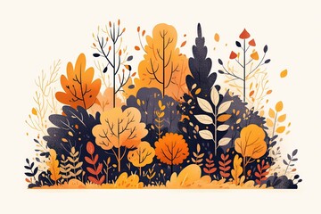 Autumn and Fall Themes, nature in autumnal transition, flat design illustration