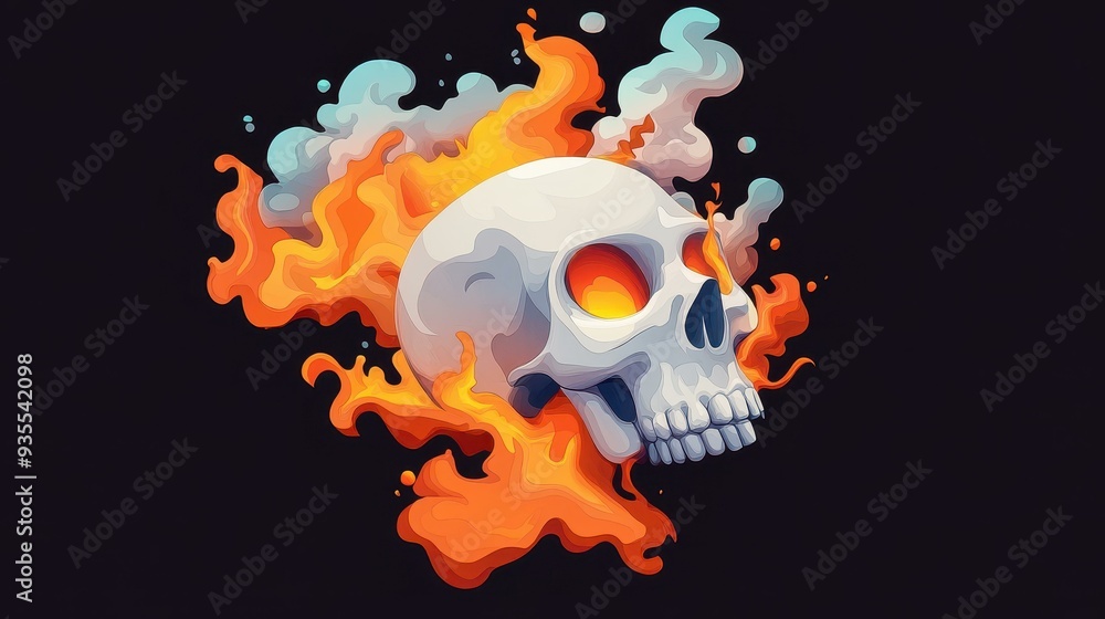 Poster A vibrant illustration shows a skull with smoke, perfect for adding an eerie vibe to your Halloween decorations.