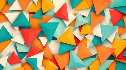 A playful flat illustration filled with colorful triangles, merging contemporary art with whimsical cartoon textures.
