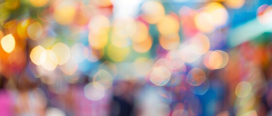 A bokeh night shot shows a vibrant, festive scene with blurred lights, hinting at a bustling urban setting. People are indistinct in the dreamy, artistic image.