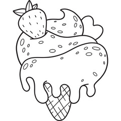Outline  ice cream cone with strawberries