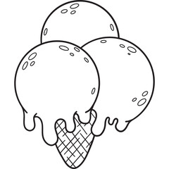 Three Balls ice cream cone Line drawing
