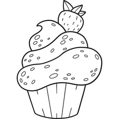 Outline cupcake with strawberry