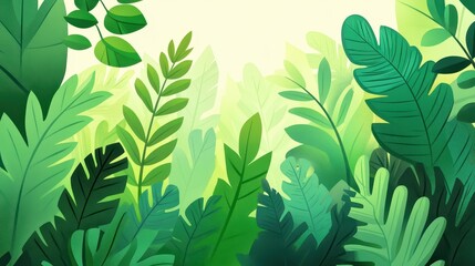 A vibrant artwork showcases lush ferns, intricately detailed, adding natures charm to a whimsical, shadowy backdrop.