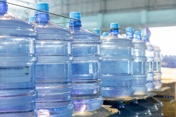 Drinking water plant warehouse product storage room inventory waiting for logistic ship to market process.