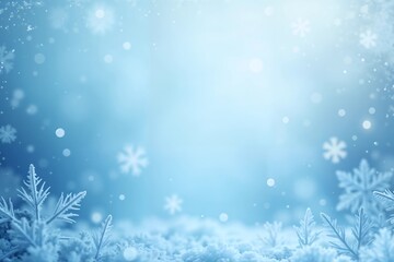 Magical winter scene with delicate snowflakes and frosty pine branches