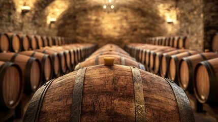 wine barrels in a cellar