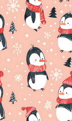 New Year's and Christmas festival seamless pattern in a 2D doodle illustrator style on pastel color backgrounds for graphic advertising.