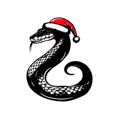 Naklejka premium Snake with a red Santa hat on white background. Happy Chinese new year 2025. Vector