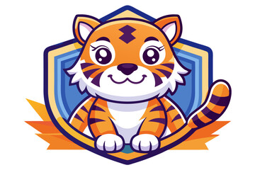 Cute Cartoon Tiger Inside a Colorful Geometric Shield