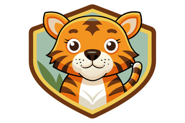 Cartoon Tiger Face Inside a Shield-Shaped Frame