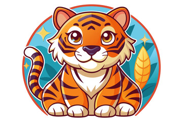 Cartoon Illustration of a Cute Tiger with Big Eyes