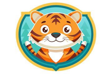 Cartoon Tiger with Orange and Brown Stripes in a Circular Badge