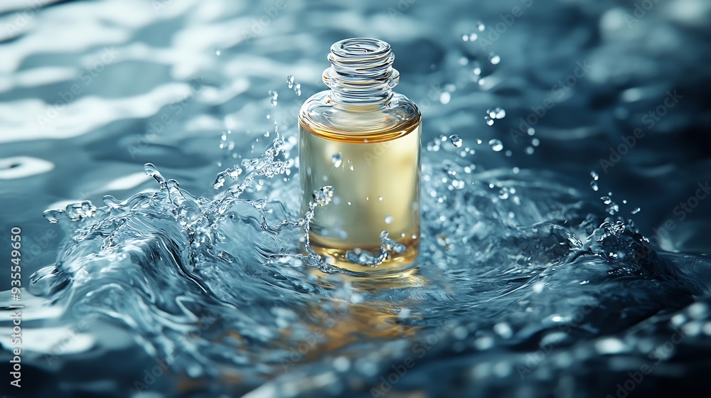 Poster serum bottle in water with splashes and waves : generative ai