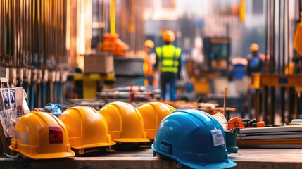 Fototapeta premium Construction Hard Hats: Safety First