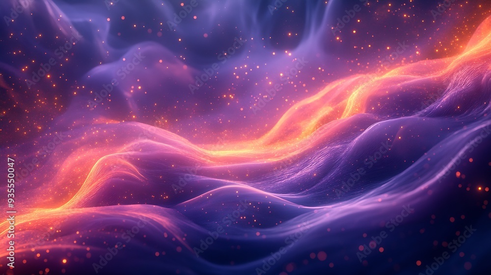 Aufkleber a mesmerizing interplay of vivid purple and deep blue hues intertwined with ethereal fiery orange st