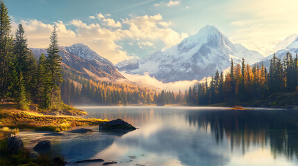 Majestic, snow-capped mountains. Generative AI illustration