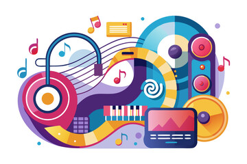 Obraz premium Abstract Colorful Composition of Music Instruments and Symbols