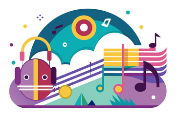 Naklejka premium Abstract Illustration of Music with Headphones and Notes